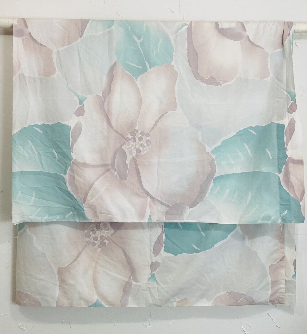 VINTAGE Rare Double FLORAL ALL OVER FLAT SHEET Purple Mod Big Flower wamsutta Gr